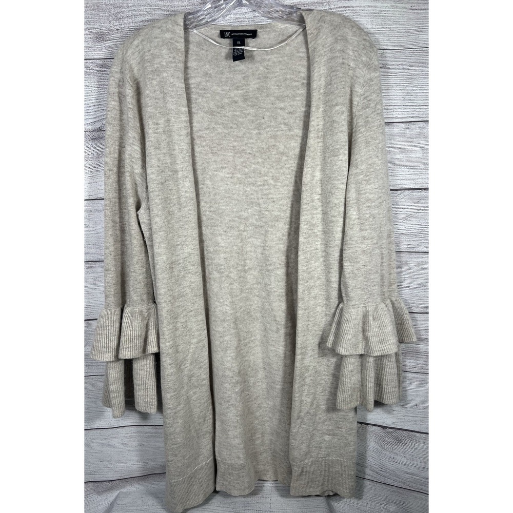 INC International Concepts Women's Beige Long Sleeve Ruffle-Sleeve Cardigan XL